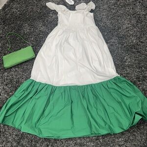English Factory Kelly Green Ruffled Trim Dress
